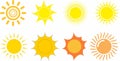 Yellow sun icon collection Royalty Free Stock Photo