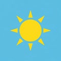 Yellow sun icon with eight triangular rays on a blue background Royalty Free Stock Photo