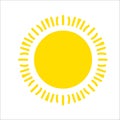 Yellow sun icon isolated on white background. Flat sunlight, sign. Vector summer symbol for website design, web Royalty Free Stock Photo