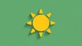 Yellow sun icon with triangular rays on a green background casting a long Royalty Free Stock Photo
