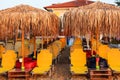 Yellow Sunbeds on the Beach with Umbrellas - Nea Vrasna, Greece