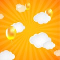 Yellow Sunburst Background With Clouds And Balloons