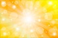 Yellow sunburst background with sparkles and rays, vector illustration Royalty Free Stock Photo