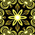 Yellow Sunburst Kaleidoscope On Black Background