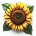 A yellow sunflower with green leaves on a white background Royalty Free Stock Photo