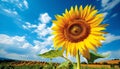 Yellow sunflower in meadow, nature vibrant beauty under blue sky generated by AI Royalty Free Stock Photo