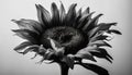 Yellow sunflower, single flower head, close up, black and white beauty generated by AI Royalty Free Stock Photo