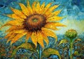 Yellow sunflower with strokes imitating a painting