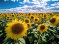 Yellow sunflowers blue sky white clouds Royalty Free Stock Photo