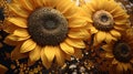 Yellow sunflowers on a dark background. Close-up photo. Flowering flowers, a symbol of spring, new life Royalty Free Stock Photo