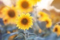 Yellow sunflowers grow in a field in the bright sun Royalty Free Stock Photo