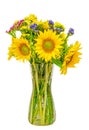 Yellow sunflowers in a transparent vase, close up, isolated, cutout Royalty Free Stock Photo