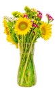 Yellow sunflowers in a transparent vase, close up, isolated, cutout Royalty Free Stock Photo