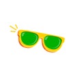 Yellow sunglasses with green lens isolated on white background. Cartoon funny kids orange summer sunglasses icon, label Royalty Free Stock Photo