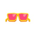 Yellow sunglasses with pink lens isolated on white background. Cartoon funny kids summer sunglasses icon, label and sign Royalty Free Stock Photo