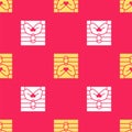 Yellow Suspect criminal icon isolated seamless pattern on red background. The criminal in prison, suspected near the