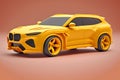 Yellow SUV car crossover design in yellow color. Neural network AI generated Royalty Free Stock Photo