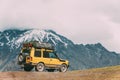 SUV Car On Off Road In Spring Mountains Landscape In Georgia. Drive Royalty Free Stock Photo