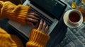 The Yellow Sweater Typing.AI generated image Royalty Free Stock Photo