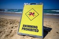 Yellow swimming prohibited sign Royalty Free Stock Photo