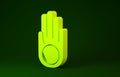 Yellow Symbol of Jainism or Jain Dharma icon isolated on green background. Religious sign. Symbol of Ahimsa. Minimalism