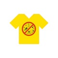 Yellow t-shirt. No drugs allowed. Drugs, marijuana leaf with forbidden sign - no drug. Drugs icon in prohibition red circle. Royalty Free Stock Photo