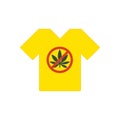 Yellow t-shirt. No drugs allowed. Marijuana leaf with forbidden sign - no drug. Drugs icon in prohibition red circle. Royalty Free Stock Photo