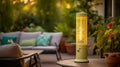 Yellow Weatherproof Heater With Tranquil Gardenscape Design