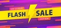 Yellow tag Flash sale 24 hour promotion website banner heading design on graphic purple background vector for banner or poster. Royalty Free Stock Photo