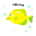 Yellow tang Cartoon aquarium fish with water bubbles. character smiling happily of sea animal Print for clothes, baby shower Royalty Free Stock Photo