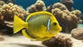 yellow tang fish Yellow aquarium fish. Yellow tang Royalty Free Stock Photo