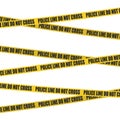 Yellow tape with police line do not cross text. Crime scene background. Template for your design Royalty Free Stock Photo