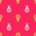 Yellow Target sport icon isolated seamless pattern on red background. Clean target with numbers for shooting range or Royalty Free Stock Photo