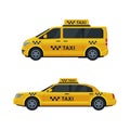 Yellow Taxi or Cab as Passenger Vehicle for Hire Vector Set