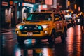 Yellow taxi cab in Tokyo type city at night