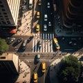 Yellow taxi cabs in New York City. Looking down on skyscrapers and the busy streets of New York City Royalty Free Stock Photo