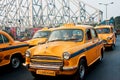 Yellow taxi cabs stop in traffic jam street Royalty Free Stock Photo