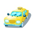 Yellow taxi car isolated. Urban transport cartoon illustration on white background. Cute taxi front view