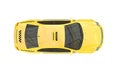Yellow taxi car isolated on a  white background. Top view. 3D rendering Royalty Free Stock Photo