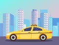 Yellow Taxi Car Skyscrapers Cityscape Vector Image Royalty Free Stock Photo