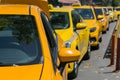 Yellow Taxi Cars On The Empty Street