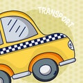Yellow taxi cartoon card over colorful background