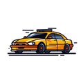 Yellow taxi distinctive style cartoon illustration. Vibrant colors modern taxi design, sleek sedan