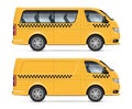 Yellow taxi minivans side view realistic vector illustration