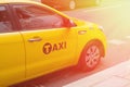 taxi moves on the city street Royalty Free Stock Photo