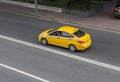 yellow taxi moves on the city Royalty Free Stock Photo