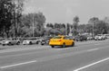 taxi moves on the city street Royalty Free Stock Photo