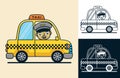 Yellow taxi with smiling driver. Vector cartoon illustration in flat icon style Royalty Free Stock Photo