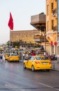 Yellow taxi on the streets of Istanbul. Transport Turkey.