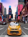 Yellow taxi in Times Square Manhattan New York City USA Royalty Free Stock Photo